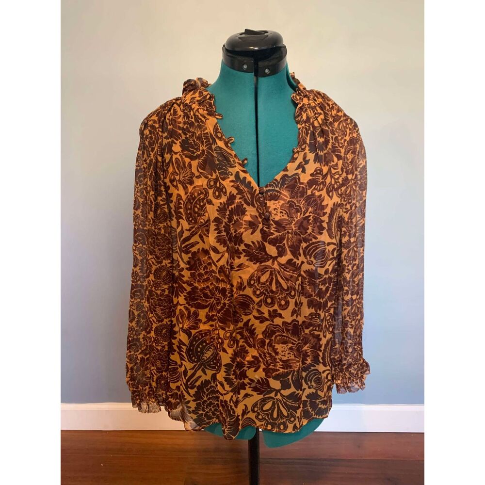 Christy Lynn Fall Brown & Orange Floral Blouse, size S